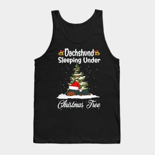 Dachshund Sleeping Under Christmas Tree Funny Xmas Tank Top